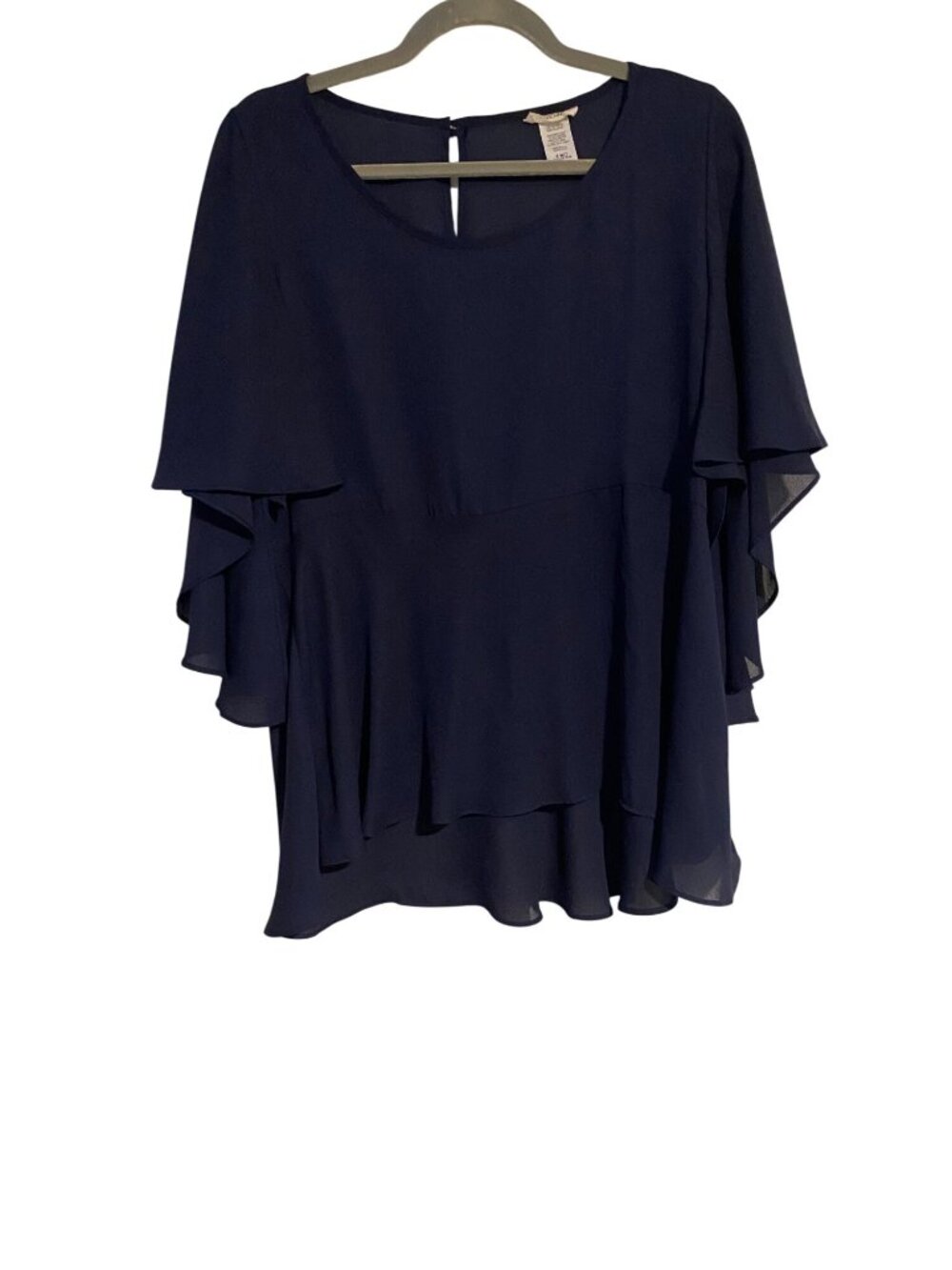 Adrienne Women's M Navy Blouse Flutter Sleeves Sheer Chiffon Whimsigoth Witchy